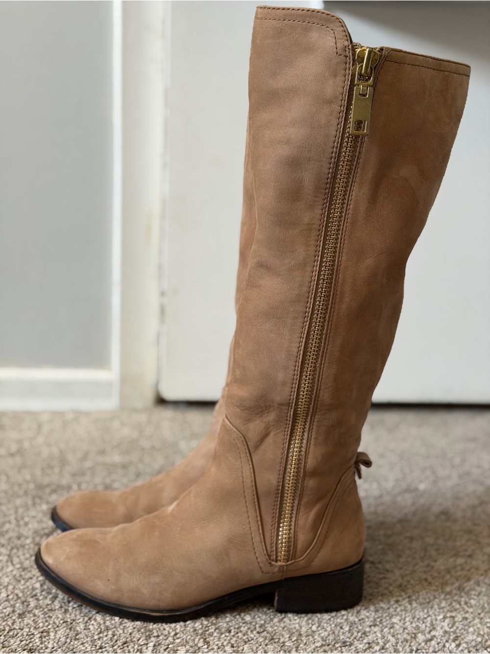 Aldo Knee-High Zip Riding Boots in Tan Suede